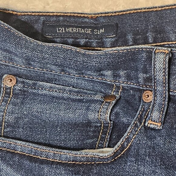 Lucky Brand Mens 121 Heritage Slim Jean 34 x 34 Indigo Dark Wash Zip Fly Stretch - Picture 10 of 10